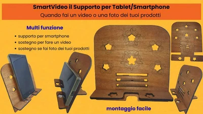 Sostegno per Tablet/Smartphone o Cellulare, supporto da scrivania in legno - Immagine 1 di 4