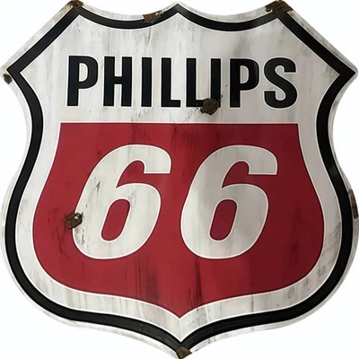 Letrero Phillips 66 motor aceite gasolina escudo metal desgastado estilo vintage 12"" Foto 1 de 2
