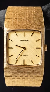 Sekonda Square Gold-Plated Integrated Bracelet Men Manual Vintage Watch--Working - Picture 1 of 10