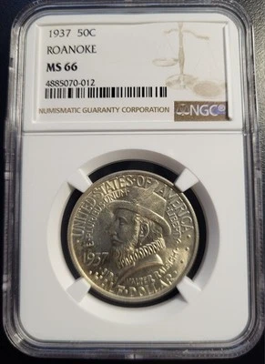 1937 Silver 50C Colonization Roanoke Island Commemorative Half Dollar. NGC MS66 - Image 1 of 2