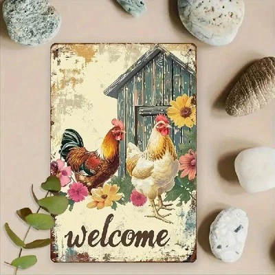 Blechschild Welcome Huhn Hühner Bauernhof Vintage Metallschild TE2655 - Bild 1 von 2