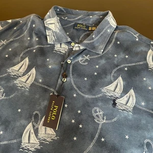 Polo Ralph Lauren Polo Shirt Sailboat Print Short Sleeve Blue Mens 3XLT NWT - Picture 1 of 10