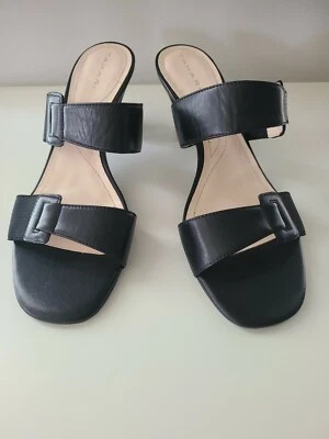 NWOB Tahari Women'sToni Black Leather Slide SZ 9M - Image 1 of 4