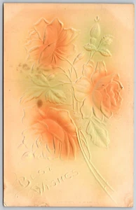 Postcard Best Wishes Airbrushed Roses Embossed - Picture 1 of 2