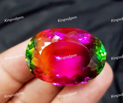 77 Ct Doublet Glass Stone Multi Color Tourmaline Oval Cut Stone Loose Gemstone - Image 1 of 4