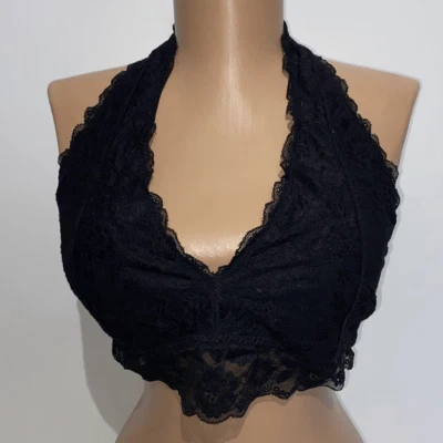 Gilly Hicks Women's Lace Floral Halter Padded Bralette Black Size XL - Image 1 of 4