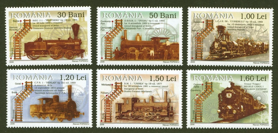 Romania Sc# 4864-9, Locomotives- 2006 VF MNH Set of 6 Stamps, No Faults SCV: $5 - Image 1 of 1