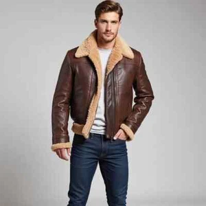 B3 RAF Mens Bomber Pilot Flying Aviator Classic Natural Leather Soft Fur Jacket - Picture 1 of 5