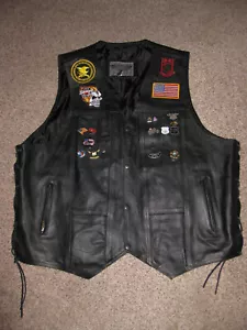 LEATHER MOTORCYCLE VEST, DREAM APPAREL SIZE 56, PINS & PATCHES - Bild 1 von 15