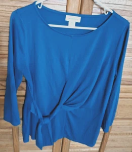 Blusa Camisa Top Mediana Liz Claiborne Para Mujer Manga Larga Azul Corbata Frontal - Imagen 1 de 5