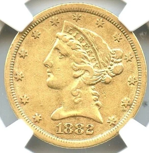 1882-CC $5 Gold Liberty Half Eagle, NGC XF-45, Very Attractive Rare Date! - Picture 1 of 4