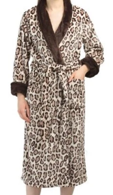 Nuevo con etiquetas NATORI FELPA LEOPARDO IMITACIÓN PIEL CHAL CUELLO ACOGEDOR ABRIGO LARGO BOLSILLOS L Foto 1 de 4