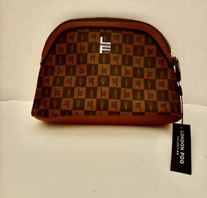 Bolsa de cosméticos London Fog "Elli" bolsa de maquillaje bolso sin asas marrón coñac a cuadros nueva con etiquetas - Imagen 1 de 4