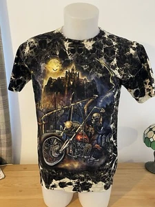 Survivors schwarz Tye Dye Skelett auf Motorrad mit Nietenverzierungen mit Etikett - Bild 1 von 18