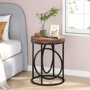 Small Round Side End Table Wood Nighstand Coffee Table for Living Room Bedroom - Picture 1 of 16