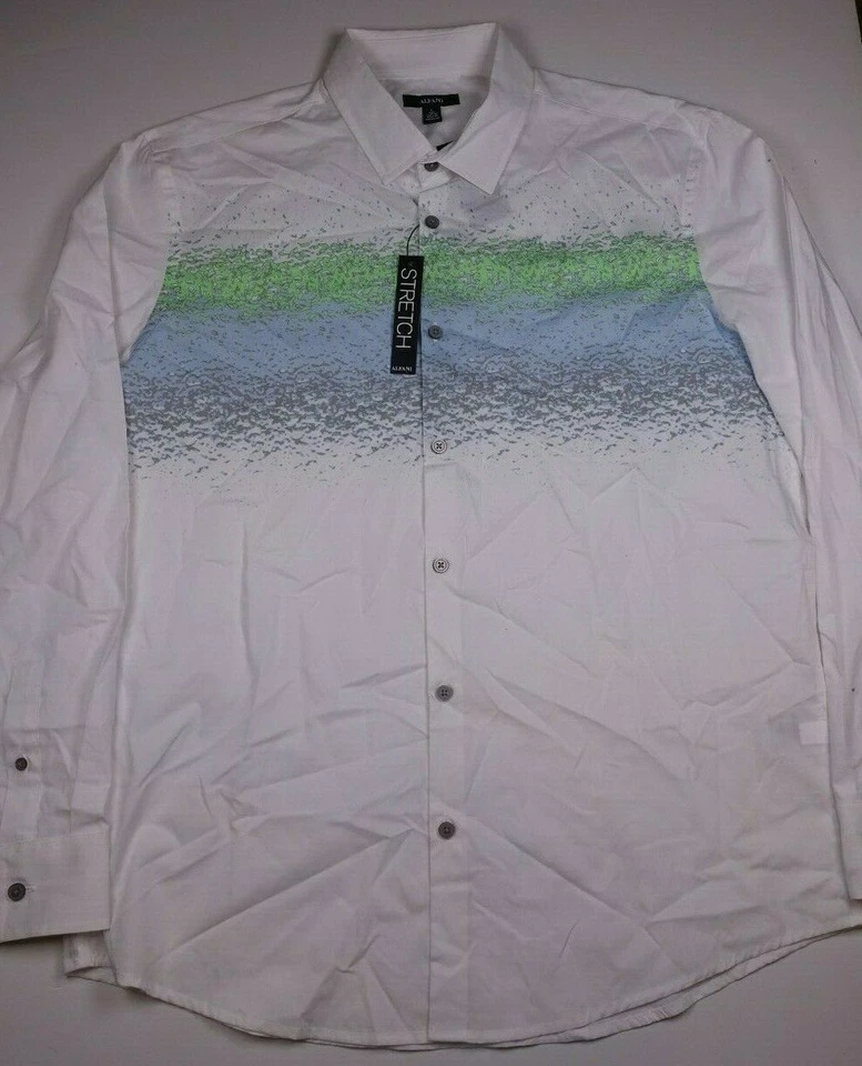 Alfani Mens Shirt Classic White Size Medium M Button Down Blurred Glass 237