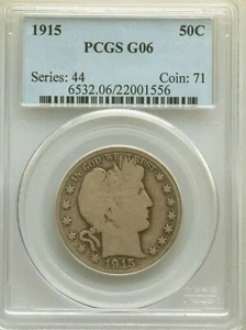 1915 BARBER 1/2 DOLLAR GRADED G-06 by PCGS  **NICE** - Picture 1 of 2