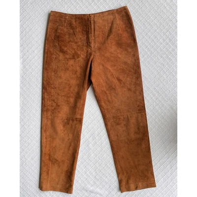 Pantalón Cigarrillo Vintage Y2K Worth Cuero Gamuza Tiro Medio Marrón Caramelo Para Mujer 6 Foto 1 de 4