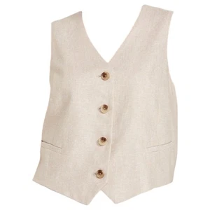 Old Navy Womens Linen Vest XL Relaxed Neutral light Tan Pockets New with Tags - Picture 1 of 9
