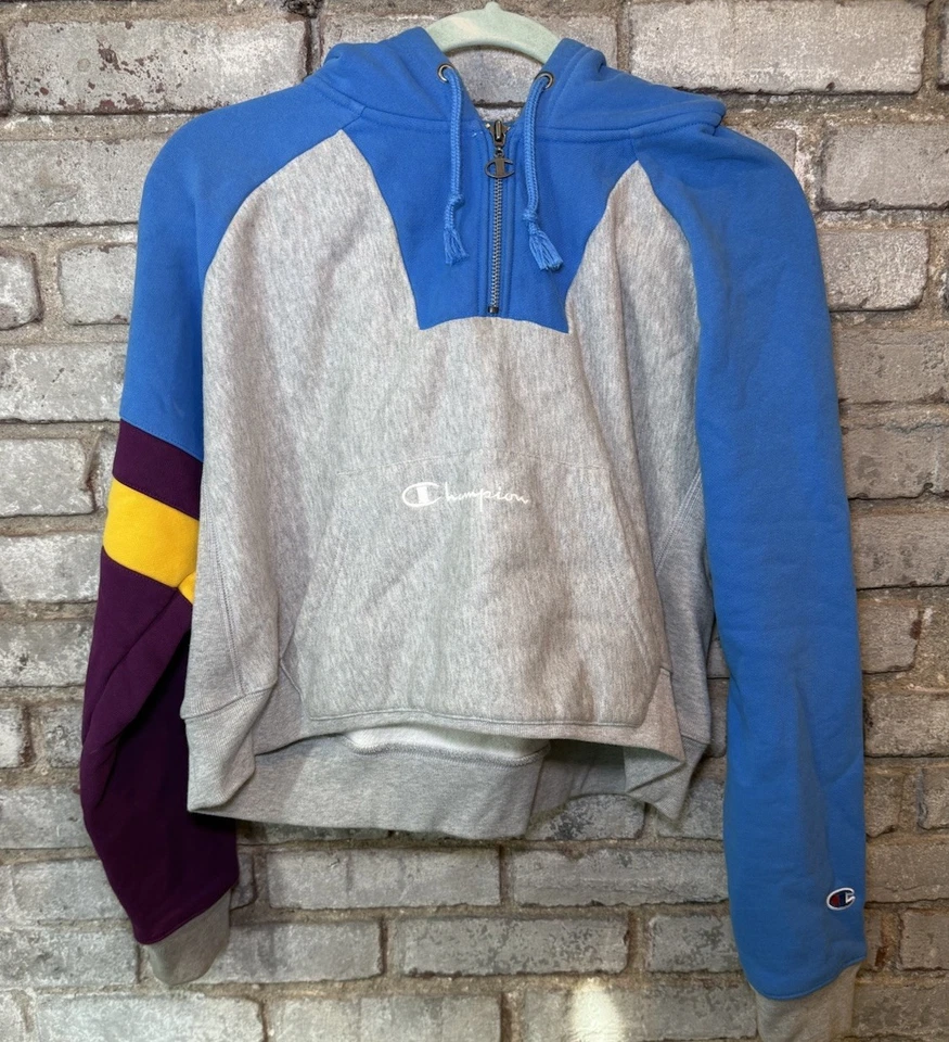 Champion Reverse Weave 超大色块作物连帽衫女式 L 码阅读 — 第 1/4 张图片