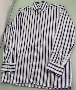 Canali Camicia Uomo Media M Manica Lunga Bottoni Made In Italy Blu Marrone - Foto 1 di 7