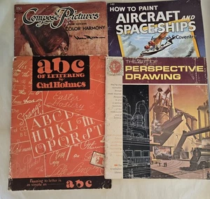 Lot-4 VTG Walter Foster Art ABC of Lettering / Aircraft & Spaceships / Compose - Picture 1 of 13