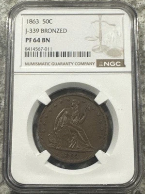 1863 Pattern Half Dollar J-339 Bronzed NGC PF 64 BN  - Image 1 of 4