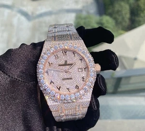 Audemars Piguet Royal Oak 18k Rose Gold Moissanite Pave Bracelet and Dial Watch - Picture 1 of 5