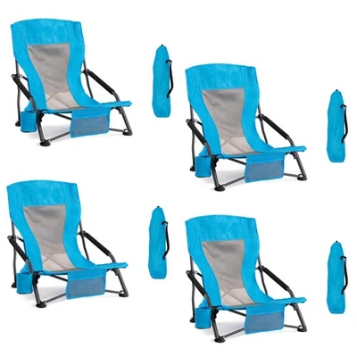 Juego de 4 sillas de playa plegables portátiles para adultos - Eslinga ligera con respaldo bajo... Foto 1 de 4
