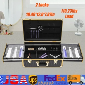 Aluminium Friseur Koffer Organizer Luxus Gold Haar Werkzeug Aufbewahrungsbox Abschließbar Koffer - Bild 1 von 14