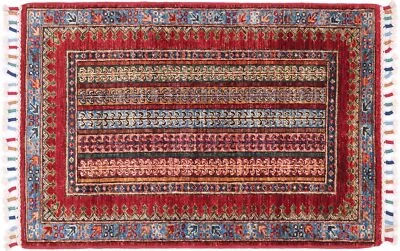 Афганский ковер Khorjin Shaal 60x100 с красными полосками ручной вязки Orient короткий ворс - Изображение 1 из 4
