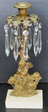 Antique Luster Mantle Candelabra Candlestick Cherubs Glass Crystal Marble Base