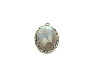 COLGANTE HECHO A MANO PAVE DIAMANTE LABRADORITA PLATA ESTERLINA NEGRO CHAPADO EN RODIO 6 - Imagen 1 de 1