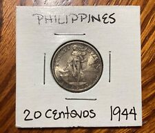 Philippines 1944D U.S. Administration 20 Centavos Silver Coin (UNC)