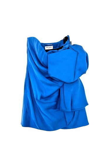 SAINT LAURENT (YSL) Mini abito senza spalline blu seta Saint Laurent taglia 42