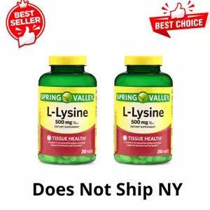 Spring Valley L-Lysine 500MG Dietary Supplement - 250 Count, Gluten Free, 2 Pack - Picture 1 of 12