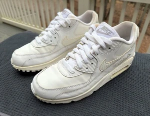 NIKE Air Max 90 White Running Shoes mid Women's 8.5 size 7Y 307793-167 - Picture 1 of 10