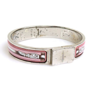 Auth HERMES Clic Clac Bangle Bracelet Silver/Pink/White Metal/Enamel - e56854a