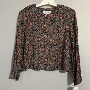 Norton McNaughton Paisley Button Up Top Blouse Sz 12 Shoulder Pads NEW - Picture 1 of 12