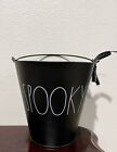 Rae Dunn SPOOKY  Tin Pail Metal Bucket Canister Medium Black White With Handle