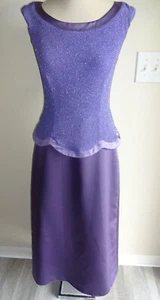 Vintage Womens Purple Patra Sleeveless Dress 6 Peplum Sparkly Top Satin Skirt - Imagen 1 de 6