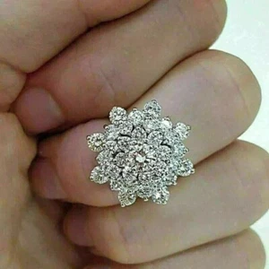 2.30 Ct Round Cut Simulated Diamond Wedding Cluster Ring 14k White Gold Plated - Picture 1 of 3