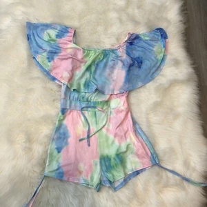 Damen Rave Festival Strampler Schulterfrei Batik Pastell Größe Medium Shorts - Bild 1 von 6