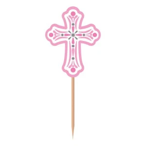Pink Cross Religious Cupcake Dessert Picks 36 ct 2.5" - Picture 1 of 1