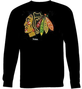 Camiseta Chicago Blackhawks Negra Suéter Emblema Manga Larga (Mediana) - Imagen 1 de 6
