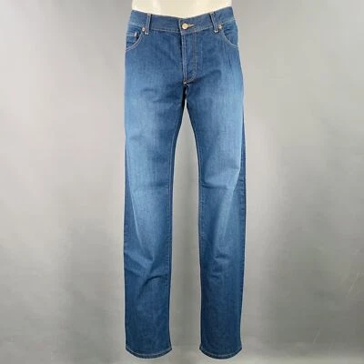 MISONI Talla 39 Jeans De Algodón Rectos De Cinco Bolsillos Con Costura Azul - Imagen 1 de 4