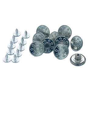 10 senza Cuciture Jeansknoepfe Ottone Argento 8Sterne 17 MM Manopola Ricambio - Immagine 1 di 4
