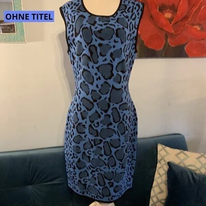 Ohne Titel Suspension Blue Animal Print Knit Sweater Dress L Large EUC - Picture 1 of 11