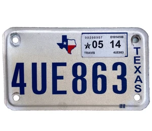 Motorcycle Texas License Plate 2014 4UE863 4”x7” Flag State Metal Man Cave Bar - Picture 1 of 6
