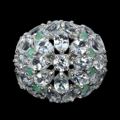 Anillo de plata de ley 925 aguamarina 6x4 mm esmeralda piedras preciosas joyería tamaño 7,5 Foto 1 de 4